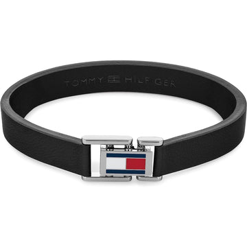 Ανδρικό δερμάτινο βραχιόλι Tommy Hilfiger σε μαύρο χρώμα.